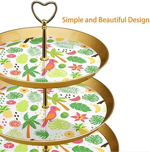 Lyetny 3 Tier Sobessert Bolo Stand Gold Cupcake Pastral Stand Para festa de chá, casamento e aniversário, flores tropicais coloridas