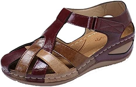 Sandálias de verão femininas sandálias de cuecas fechadas para feminino Gladiador Sandálias planas Hollow Out Vintage Roman Shoes