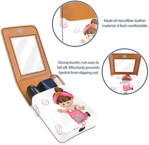 Mini maquiagem de Oryuekan com espelho, bolsa de embreagem Leatherette Lipstick Case, Garota Cartoon Pink Lovely