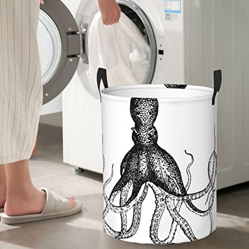 Impressão de esboço inspirada no oceano cesto de lavanderia com alça de alça de alça de água