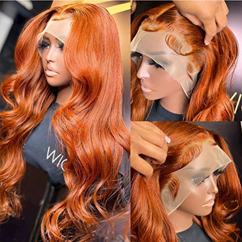 Peruca de cabelos de renda de gengibre ahisy onda de cabelo humano onda laranja13x4 perucas frontais de renda
