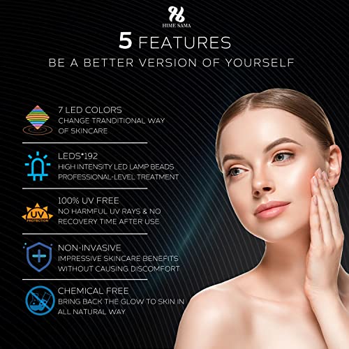 Hime Sama LED Máscara Face Light Therapy, Pro 7 LED Light Facial Skin Care Mask, Máscara de Face Blue & Red Light para Remoção