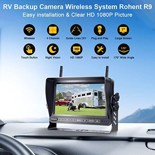 Câmera de backup de rohent rv hd 1080p 7 '' Touch key DVR Monitor Trow View Câmera Sistema de câmera infravermelha Visão noturna à prova d'água para trailer de caminhão Camper 4 canais Adaptador para RVs pré-conectados Furrion R9