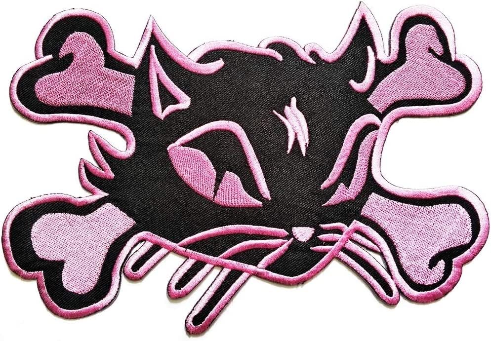 Kleenplus. Grande grande halloween rosa gato preto com bordado bordado em seleção em costura para jeans jeans backpacks shirts shirts adesivos de adesivos e remendos decorativos