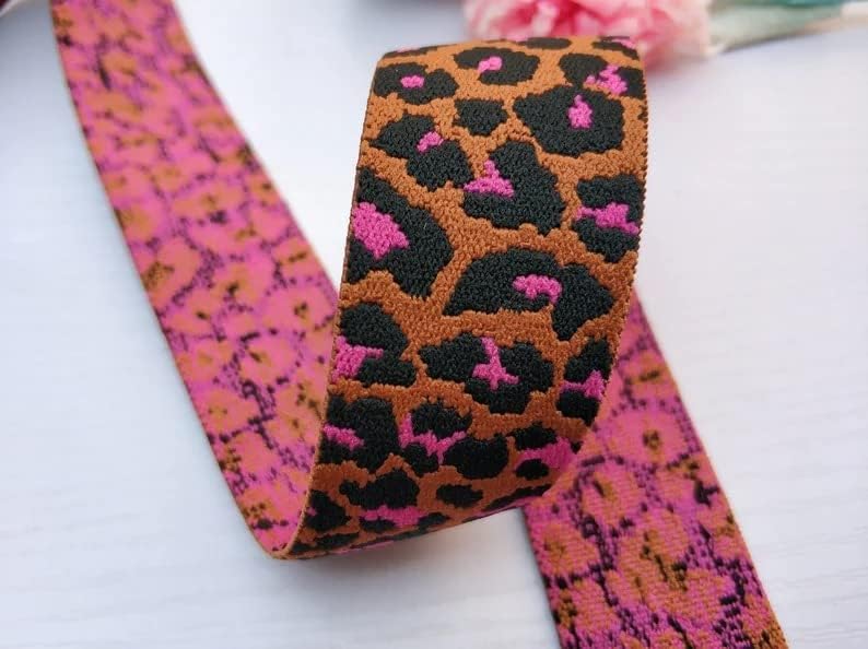 Banda elástica de estampa de leopardo de 1-1/4 polegadas de largura, elástica da cintura, acabamento elástico, elástico de costura, acessórios para roupas - 1 jardas