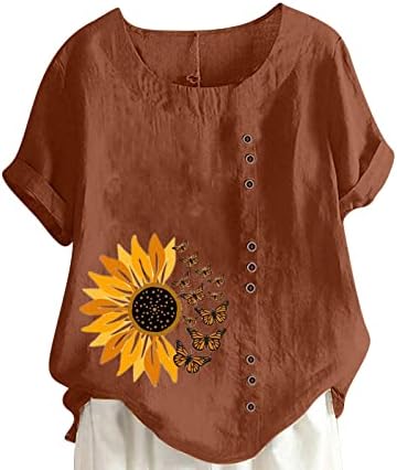 Camisetas de linho de algodão de grandes dimensões para mulheres de manga curta casual tops de verão solto e confortável