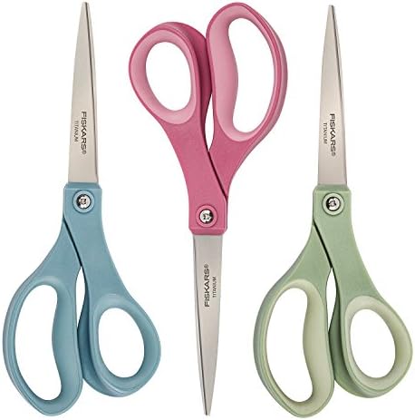 Fiskars artesanato Objetivo Titanium SoftGrip Fiskars Scissors, 3 pacote, azul/rosa/verde e 01-004244J Premier SoftGrip