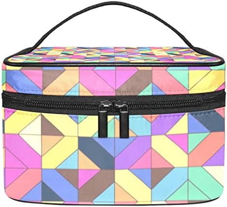 Bolsa de maquiagem Guerotkr para mulheres, bolsa de cosméticos, bolsa de higiene pessoal, abstrato colorido padrão de xadrez listrado geométrico