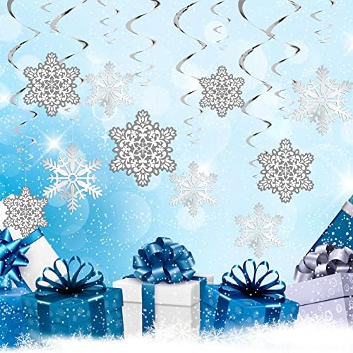 Os suprimentos de festa de aniversário congelados incluem 2 PCs Toclagem de mesa de flocos de neve e 24 PCs Balões congelados 30 PCs Decorações de redemoinho pendurado para caça para festa para decoração de festa de festa Decorações de Natal de inverno