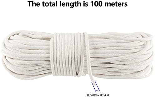 FUNSUEI 328 pés 8 faixa cordão, cordão de faixa de algodão de 1/4 de polegada, cordão de faixa branca para janela,