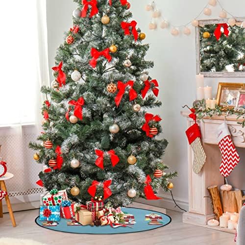 Cupada fofa quebra -nozes Papai Noel Tapetes de árvore de Natal Saia de árvore à prova d'água, bloco de bandeja de bandeja de árvore de natal para decoração de festas de férias 28.3in