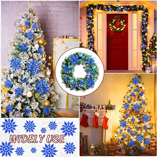 36 peças Plástico Christmas Glitter Snowflake Ornamentos Decorações de árvores de Natal de floco de neve com 36 peças Cordas