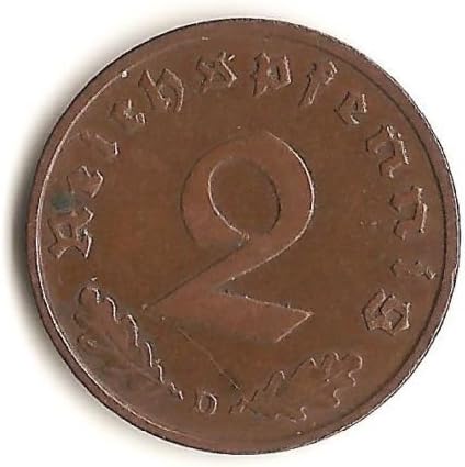 Autêntica moeda de suástica nazista alemão 2 pfennig - condição circulada