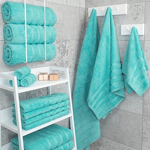 American Soft Linen Luxury 4 peças Toalhas de banho, Toalhas de banheiro de algodão turco para banheiro, 27x54 em toalhas de banheiro extras grandes, toalhas de chuveiro, toalhas de banho azul turquesa