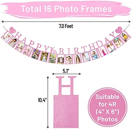 Sweet 16 Birthday Decorations Banner de fotos em Purple pré -montado - Sweet 16 Banner com dezesseis moldes de festas