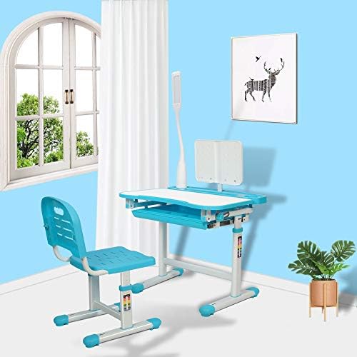 GOWXIL CRIANÇAS DE Mesa funcional e cadeira, altura da mesa de estudo da escola ajustável com desktop de inclinação,
