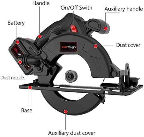 Werktough esquerdo sem fio Circular Saw Kit de ferramenta 165cm 6-1/2 polegadas com bateria 2.0A 1 hora de carregador rápido Blade