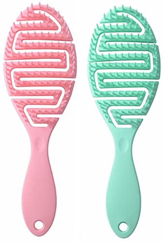 2 Pacote de cabelo Pacote para mulheres, Profissional Secy Secye Styling Deftanging Hairbush para cabelos úmidos/seco/encaracolados/grossos/longos/ondulados/danificados, secagem mais rápida de sopro （rosa, pó -azul）