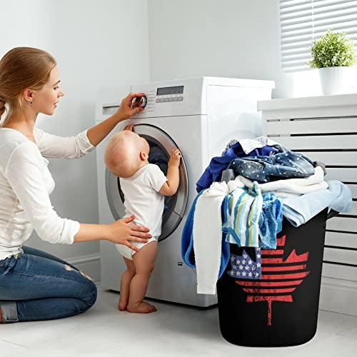 EUA Canadá Maple Flag cesto de lavanderia com alças Round Round Round Collapsible Laundry Horper Storage Basket para banheiro do