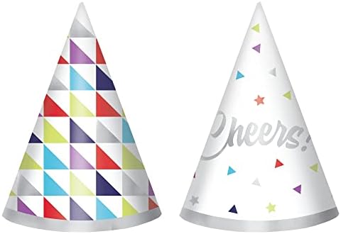 Aqui está o seu aniversário mini chapéus de cone de papel alumínio | 4 | 12 PCs. Multicolor