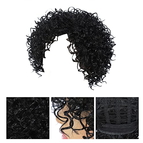Perucas curtas e encaracoladas para mulheres 8 em estilo europeu e americano Material de alta temperatura de seda feminina Wig Black Wavy Curly Hair Diário Aplicação Cosplay