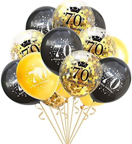 Balões de 70 anos Decorações de festas de ouro e festas de ouro Balão de confete de látex para homens homens de 70 anos de idade, abastecimento de decoração de 12 polegadas 15 polegadas 15 pacote