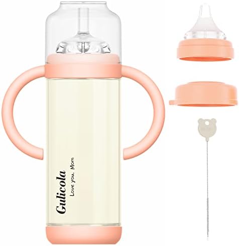 Gulicola Spill Proof Sippy Cup com palha com mamilo de fluxo rápido para bebês e crianças pequenas, PPSU, alça removível, 7 oz,