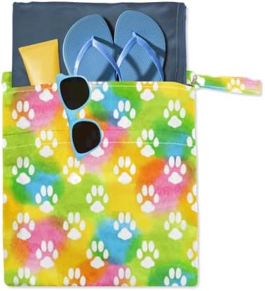 PRIMAGEM DE PATA DE ANIMAL DE COLORFU 2PCS Impermeável bolsa seca molhada Saco de pano de bebê lavável com dois bolsos com zíper para