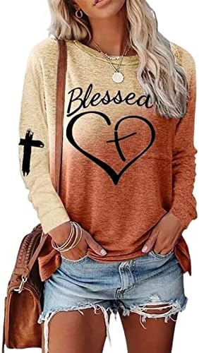 Camisas para mulheres abençoadas Jesus letra de letra longa de manga longa Solir de pullocatomia de fé camisa de fé