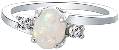 Anel de Birthstone para mulheres Sterling Silver criou anel de opala anel cúbico de zircônia de noivado de noivado de casamento anel