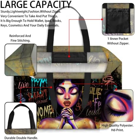Bolsas de sacolas afro -americanas para mulheres pretas arte afro preto garotas mágicas bolsas de sacola para viagens da escola de ginástica