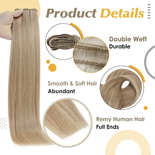 Full Shine Blonde Destaque Extensões de cabelo humano Weft and Clip em extensões de cabelo cor 16 e 22 loiras destacadas 8 pcs