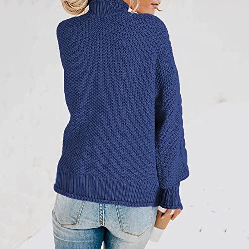 Suéteres frouxos para mulheres, suéter feminino de manga longa de gola alta de gola alta