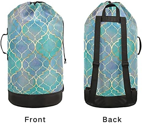 Bolsa de lavanderia de textura geométrica em aquarela com alças de ombro de lavanderia Backpack Saco de tração de tração de tração