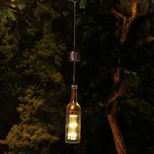 Alpine Corporation Outdoor pendurado em metal solar e lanterna de garrafa de vidro com luz LED, bronze