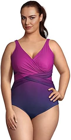 Lands End Slendersuit de barriga feminina Controle de cloro resistente ao decote em V One Piece Swimsuit