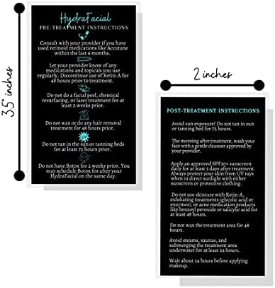 Cartões de instrução hidrafaciais pré e pós -tratamento | 50 pacote | Tamanho do tamanho do cartão de visita de 2x3,5 polegadas |