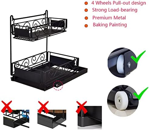Sob organizadores de pia e armazenamento, todas as gavetas deslizantes de tração de metal com rodas de duas camadas
