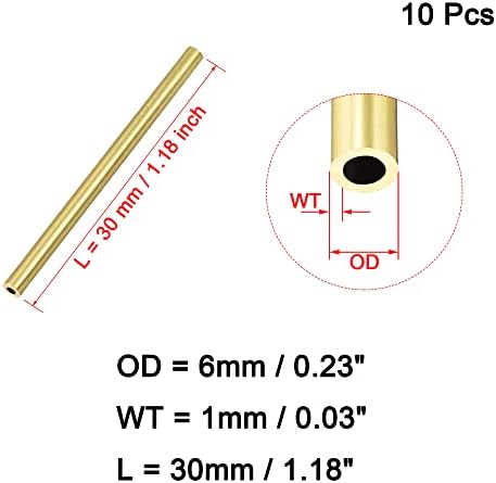 Osowin [10 PCs] Tubo redondo de latão de 30 mm de comprimento de 6 mm Od1mm espessura da parede, tubulação de tubo reta de cobre
