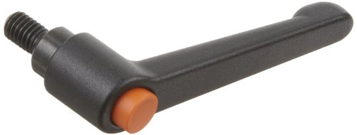 Manuse ajustável com zinco fundido por moldado com botão de push laranja, pino roscado, 1-11/64 de comprimento, 1-3/16 altura, 1/4 -20 tpi thread, 31/32 Comprimento da linha do fio