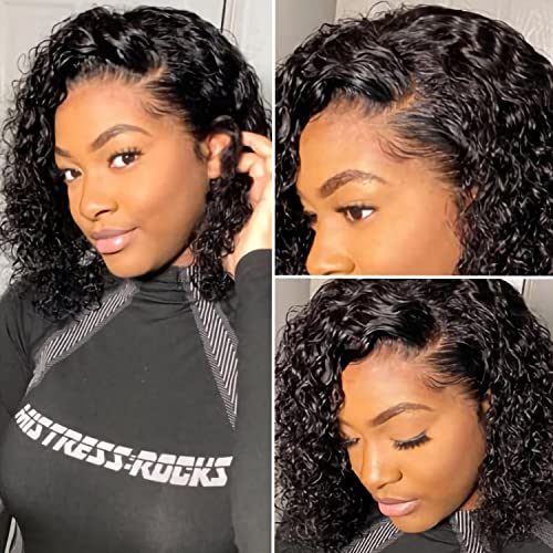 Esiwonhair curto bob encaracolado 13 × 4 perucas dianteiras de renda cabelos humanos para mulheres negras Virgem brasileira Virgem Deep Bob renda peruca frontal 150%