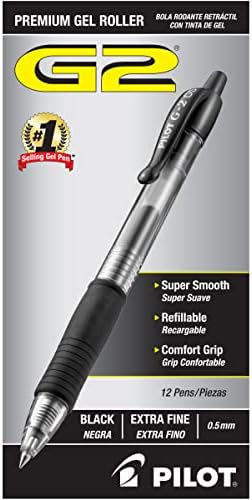 Pilot G2 Premium recarregável e retrátil canetas de gel de esfera, ponto extra, tinta preta, 12 pacote e g2 recarregável e recarregável