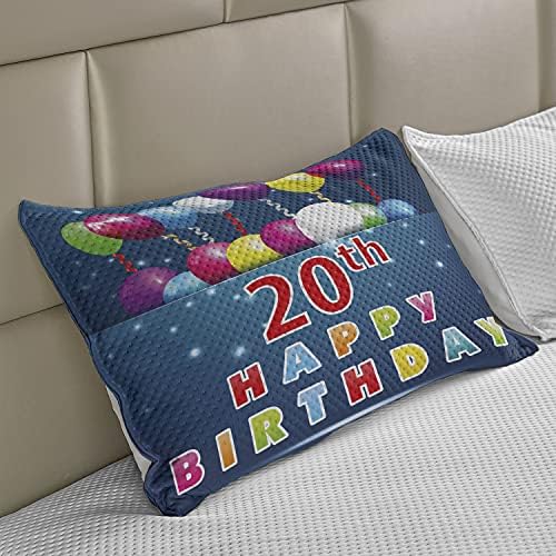 Ambsosonne 20th Aniversário de malha de colcha de travesseiros, 20 de aniversário com balões coloridos na impressão azul de cenário,