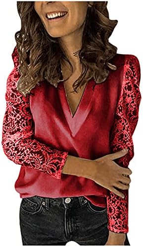 Camisas elegantes de decote em V feminino lança de chiffon splicing tops de manga longa e de manga longa plus size slim fit