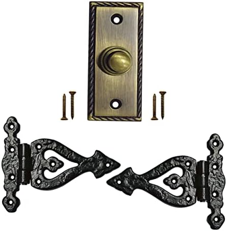 Botão da campainha AKATVA com conjunto de dobradiças - 2 peças portões de portão para cercas de madeira para serviço pesado