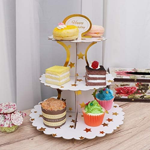 Luxshiny cupcake titular bolo exibição de papel bolo de papel, 3 camadas sobremesa stand cupcake stand rack de festas para festas