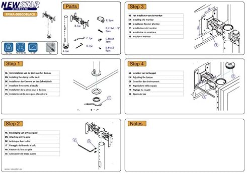 Newstar FPMA-D050DBLACK TILT/Turn/Gire Dual Desk-Mount para duas telas de 10-27