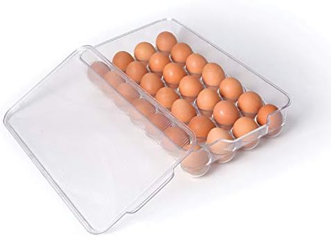 Totally Kitchen Egg Somer para geladeira, organizadores da geladeira e armazenamento limpo, recipientes de armazenamento de plástico sem BPA com tampa e alças, 28 caixas de bandeja de ovos