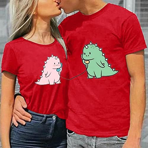 Kcjgikpok adorável dinossauro combinando camiseta de casal para homens mulheres fofas dnio combinando camiseta para