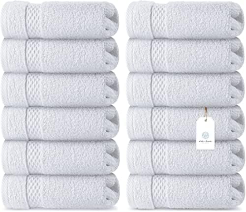 Panos de algodão clássico branco de luxo | 12 Pacote de piso de banho de banho de luxo Conjunto de toalhas | 2 Toalhas de pacote e chapas de banho de luxo Extra grande | 2 pacote de embalagem